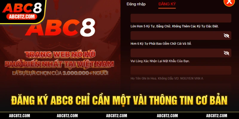 Tạo tài khoản tại nhà cái ABC8 hoàn toàn miễn phí